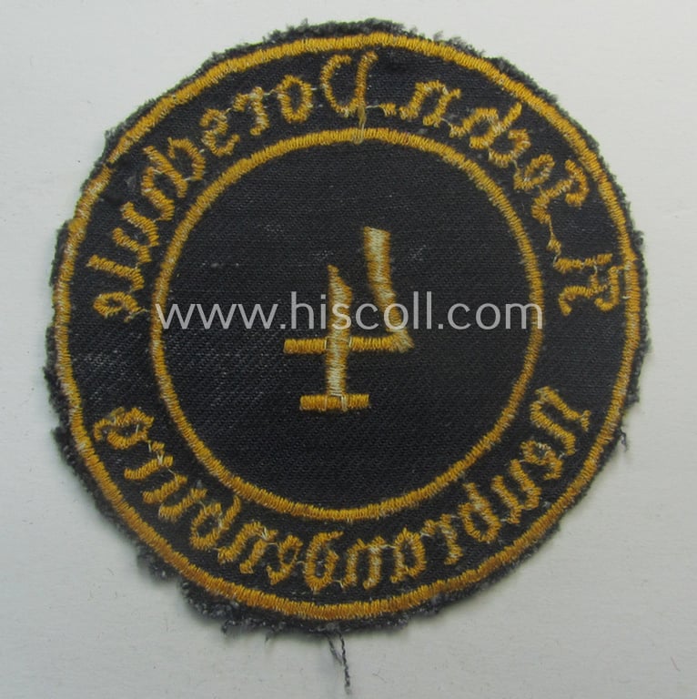 Truly used- and/or worn, HJ- (ie. 'Flieger-HJ') specialist-armbadge (or: 'Schulabzeichen') depicting the text: 'Techn. Vorschule d. Luftwaffe - 4 - Neubrandenburg'