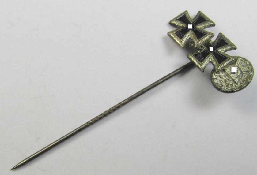 Detailed, 9-mm.-sized medal-lapel-pin, being a maker- (ie. 'L/16'-) marked example depicting respectively: an 'EK I. Klasse', an: 'EK II. Klasse' and a: 'Verwundeten-Abzeichen in Silber'