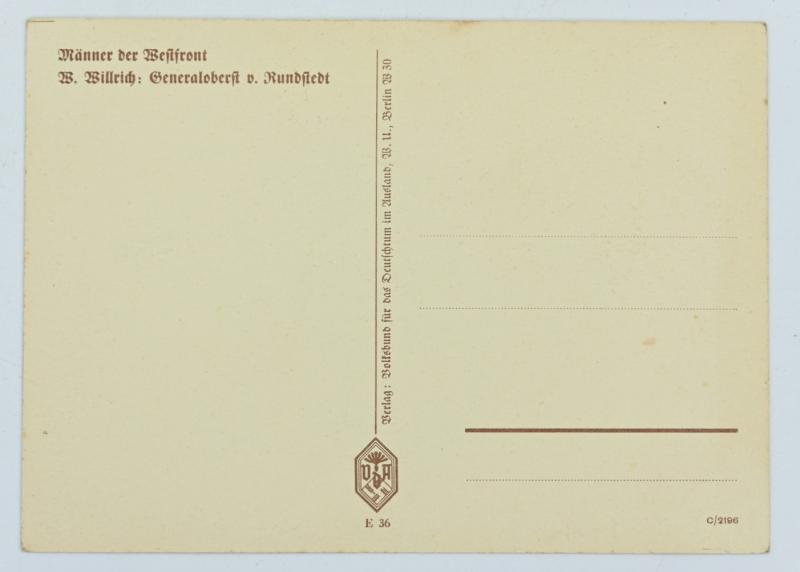 German WH Postcard 'Generaloberst von Rundstedt'