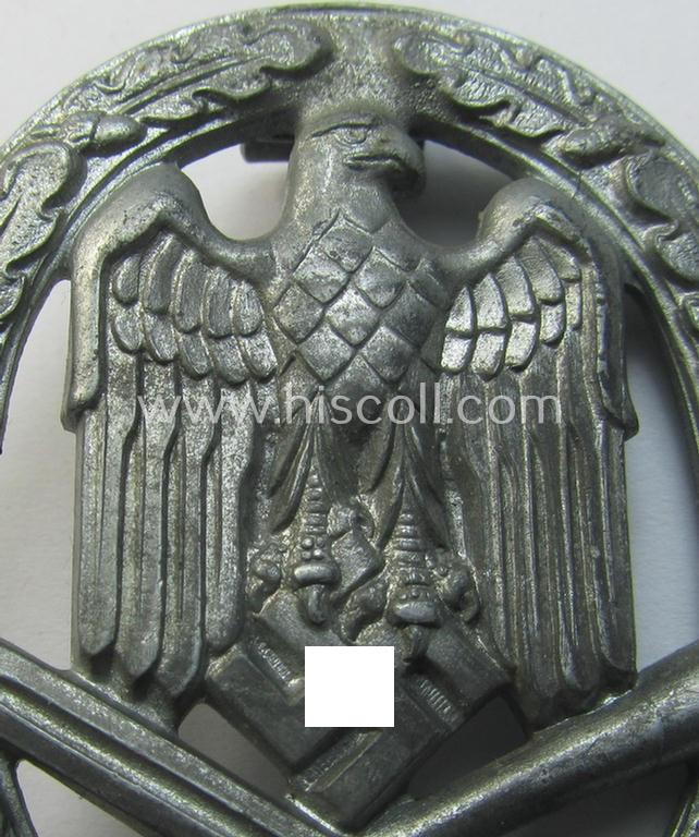 'Allgemeines Sturmabzeichen' (or: General Assault Badge ie. GAB) being a typical unmarked, zinc- (ie. 'Feinzink'-) based so-called: 'flat-back'-pattern by a (by me) unidentified maker