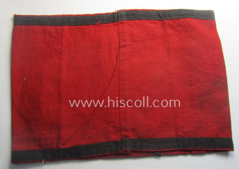 Scarcely encountered - and just moderately used! - so-called: 'Allgemeine-SS'-related armband (ie. 'Armbinde') being a printed specimen showing a separately-applied (and linnen-based) swastika (ie. roundel) attached
