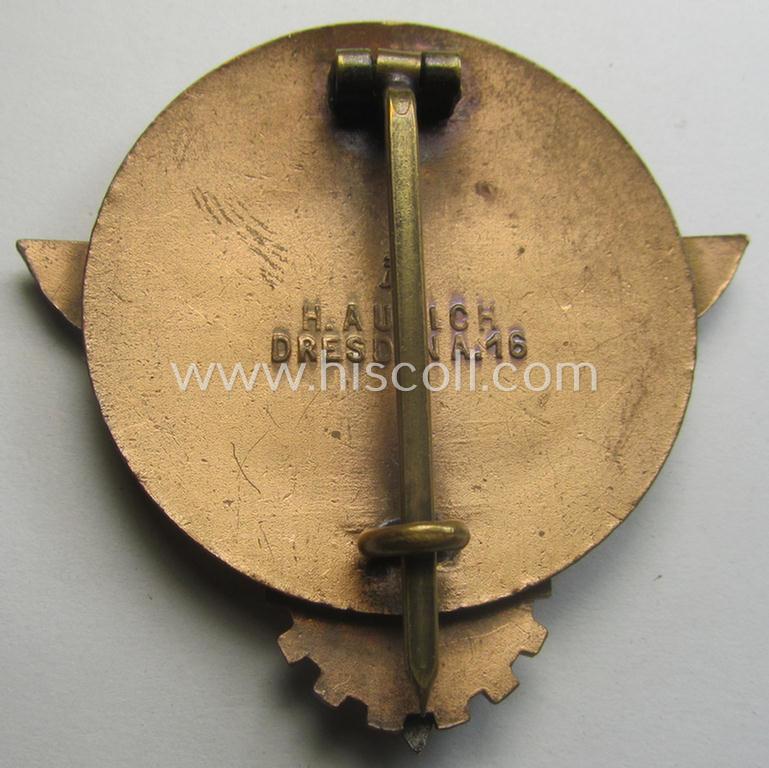 'HJ'- ('Hitlerjugend') ie. 'BDM'- ('Bund Deutscher Mädel') related: 'Reichsberufswettkampf-Siegerabzeichen' (of the 2nd model) entitled: 'Kreissieger 1939' and being a neatly maker- (ie.: 'H. Aurich'-) marked example