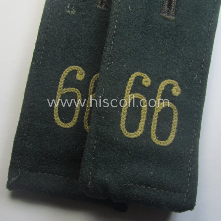 Pair of WH (Heeres), early- (ie. pre-) war-period, 'M36- o. M40'-pattern (pointed-styled- and 'cyphered') so-called: EM-type shoulderstraps: 'Soldat des Infanterie-Rgts. 66'