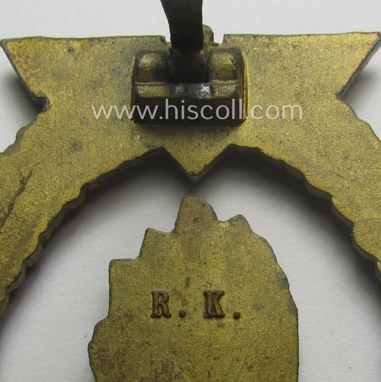 WH (Kriegsmarine) 'Kriegsabzeichen für Minensuch-, U-Boot-Jagd und Sicherungs-Verbände' being a very detailed and neatly maker- (ie. R.K.-) marked and/or: 'Feinzink'-based example