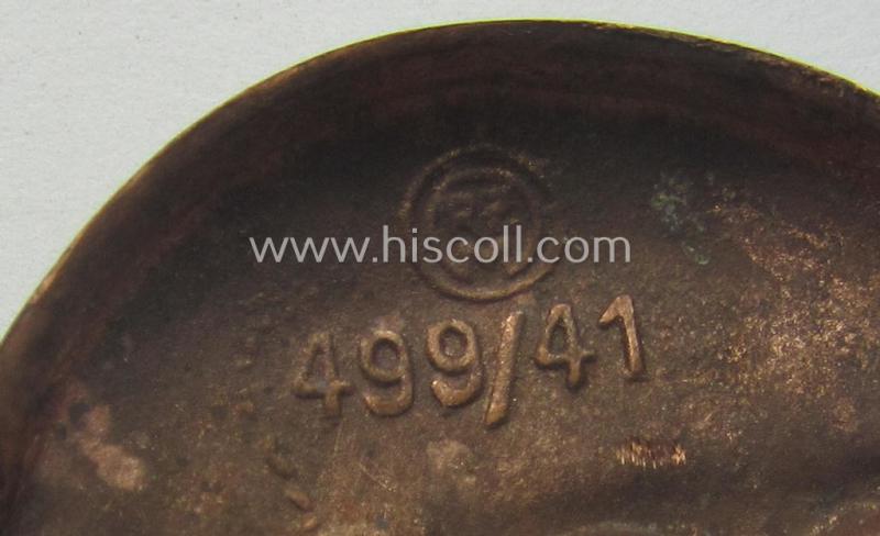 Superb - albeit regrettably incomplete but nevertheless rarely encountered! - 'Waffen-SS' visor-cap skull (ie. 'Totenkopf für Schirmmütze') being a detailed- and/or maker- (ie. 'RzM 499/41'-) marked example as was executed in 'Cupal'-based me...