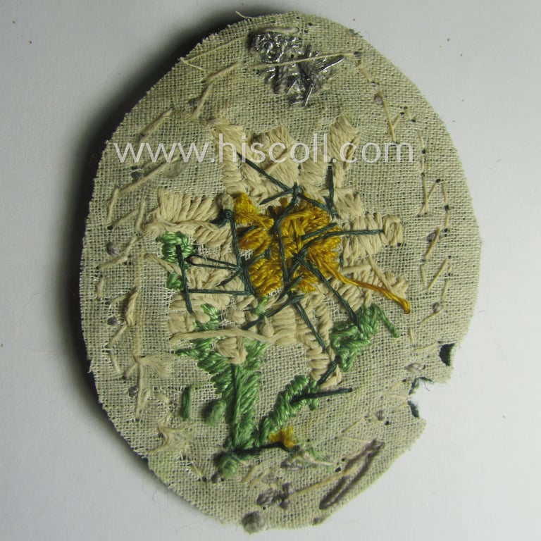 WH (Heeres) neatly hand-embroidered- and/or typical NCO- ie. officers'- (ie. 'variant'-) pattern so-called: 'Edelweiss'-arm-badge (as specifically intended for usage by an NCO or officer serving within the 'Geb.-Jäger-Trpn.'