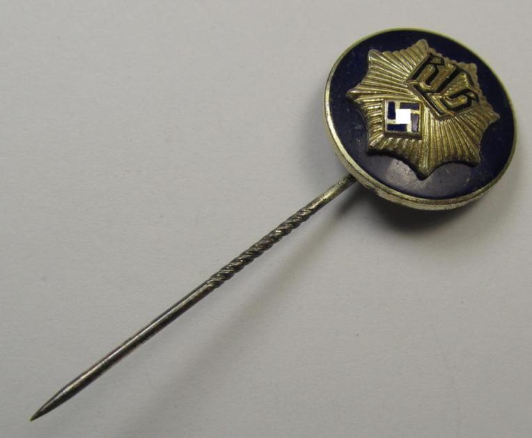 Rarely seen, neatly namelled 'RLB'- (ie. 'Reichluftschützbund') 'Amtsträgerabzeichen in Gold' (or: gold-class civil-attire badge of the first pattern) that is neatly maker- (ie. 'K. Würster'-) marked and bearing a patent-pending-designation