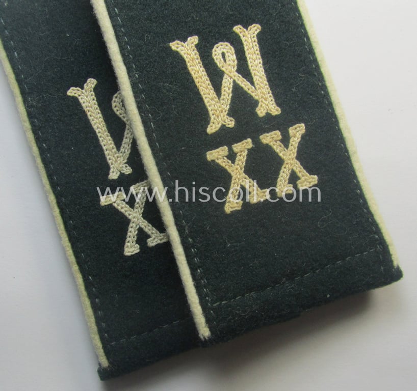 Pair of early-war-period, WH (Heeres), 'M40-pattern (rounded-styled and neatly 'cyphered') EM-type shoulderstraps as was intended for a: 'Soldat des Wehr-Ersatzdienstelle im Wehrkreises XX'