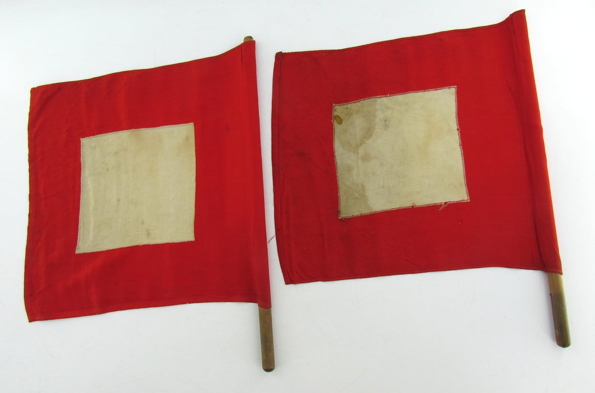 Rare Pair of Hitler Youth Marine (Marine-HJ) Signal / Training Flags – Unit Marked