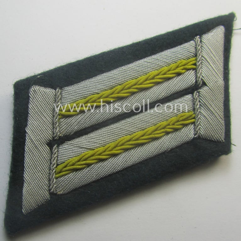 Pair of WH (Heeres) collar-tabs (ie. 'Kragenspiegel für Offiziere') as was piped in the bright-yellow-coloured branchcolour as was intended for usage by an: 'Offizier der Nachrichten-Trpn.'