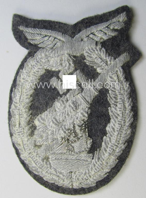 Superb - and actually rarely found! - neatly hand-embroidered (I deem officers'-pattern!) example of a WH (Luftwaffe) 'Flakkampfabzeichen' (or: airforce anti-aircraft badge) that comes in an overall nice condition
