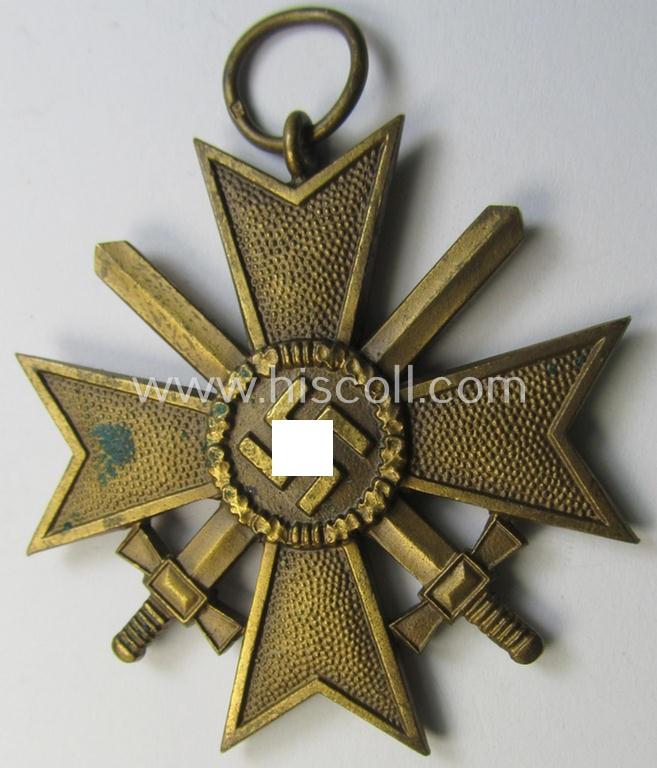 Medal-set: 'KvK II. Klasse mit Schwertern' being a clearly maker- (ie. '51'-) marked- and/or: 'Buntmetall'-based specimen as was produced by the maker: 'Eduard Görlach & Söhne' and that came with its period and confectioned ribbon