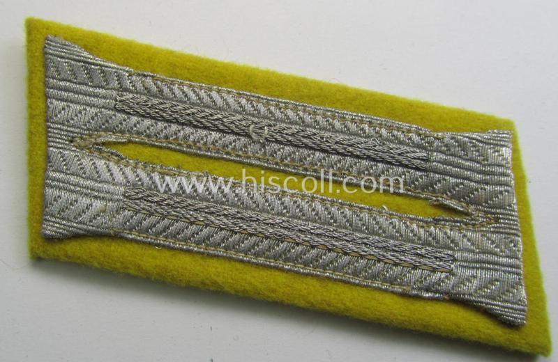 Attractive pair of WH (Heeres) EM- (ie. NCO-) type, so-called: 'Waffenrock'- (ie. dress-) collar-tabs (ie. 'Kragenspiegel') as piped in the bright-yellow branchcolour as was intended for usage by a: 'Soldat o. Uffz. einer Nachrichten-Abteilungs...