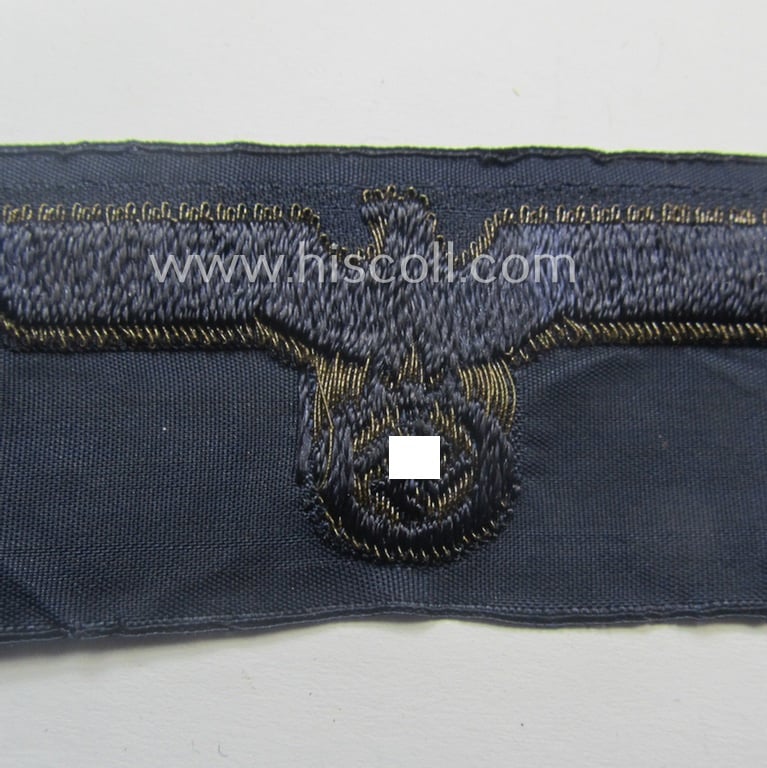 Rarely found, WH (Kriegsmarine) general-officers'-pattern cap-eagle (ie. 'Schirmmützen o. Schiffchenadler für Admirale der Kriegsmarine') as executed in (tarnished) golden-coloured, so-called: 'BeVo-flatwire-weave'-pattern