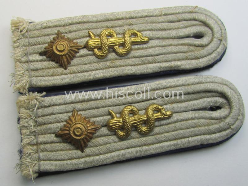 Pair of Waffen-SS, 'cyphered' officers'-type shoulderboards : 'Obersturmführer' (ie. lieutnant first-class) who served within the: 'Waffen-SS Sanitäts-Trpn.'
