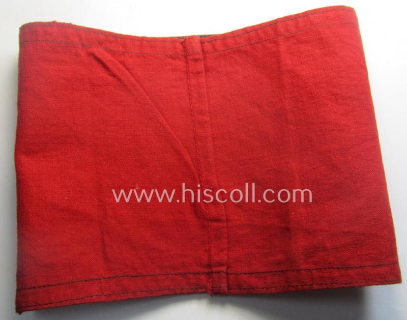Scarcely encountered - and just moderately used! - so-called: 'Allgemeine-SS'-related armband (ie. 'Armbinde') being a printed specimen showing a separately-applied (and linnen-based) swastika (ie. roundel) attached