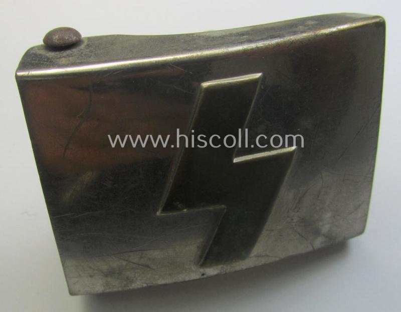 DJ (ie. 'Deutsches Jungvolk') silver-coloured- (ie. typical nickle-chromed) belt-buckle (ie. 'Koppelschloss') being a non-maker-marked example that comes in a just moderately used- ie. truly worn, condition
