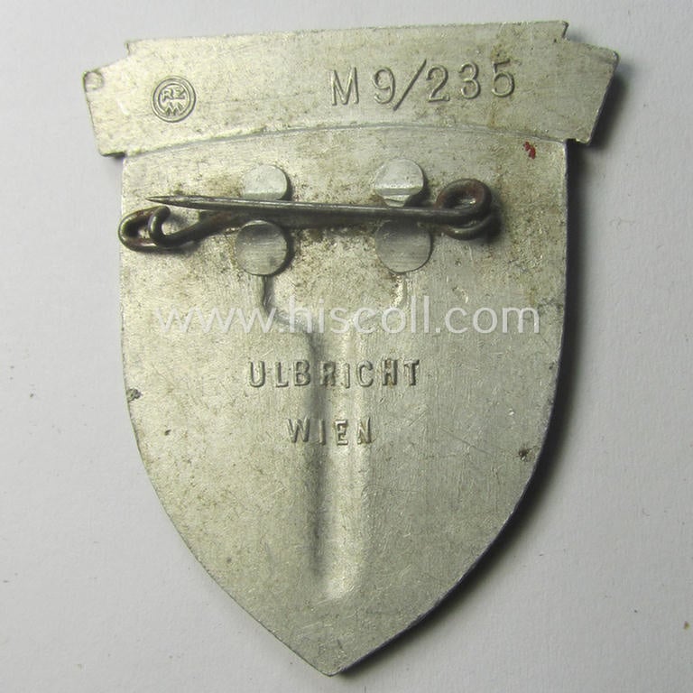 Commemorative, aluminium-based SA- o. HJ (ie. 'Sturmabteilungen'-) related 'tinnie' being a maker-marked example showing an 'SA-Sportabzeichen' and text: 'Winterwehrkämpfe - Aflenz - 27.-29.-1.1939'
