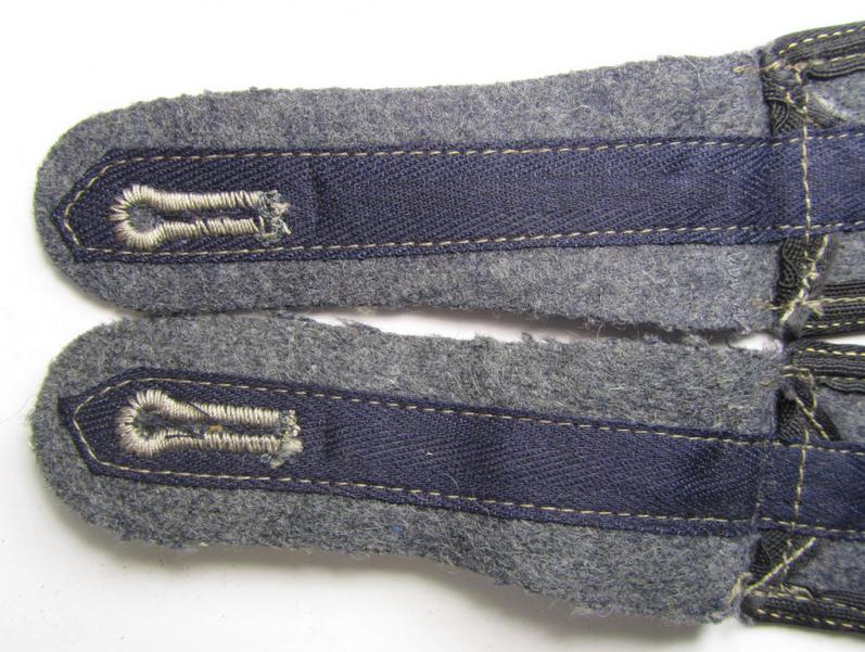 Fully matching - and scarcely seen! - IMO later-war-peirod pair of NCO-type, so-called: 'Ostvölker' (and IMO Luftwaffe-related?) shoulderstraps (and having a dual-pieced- and horizontally-mounted pair of rank-stripes 'off-factory'-attached)