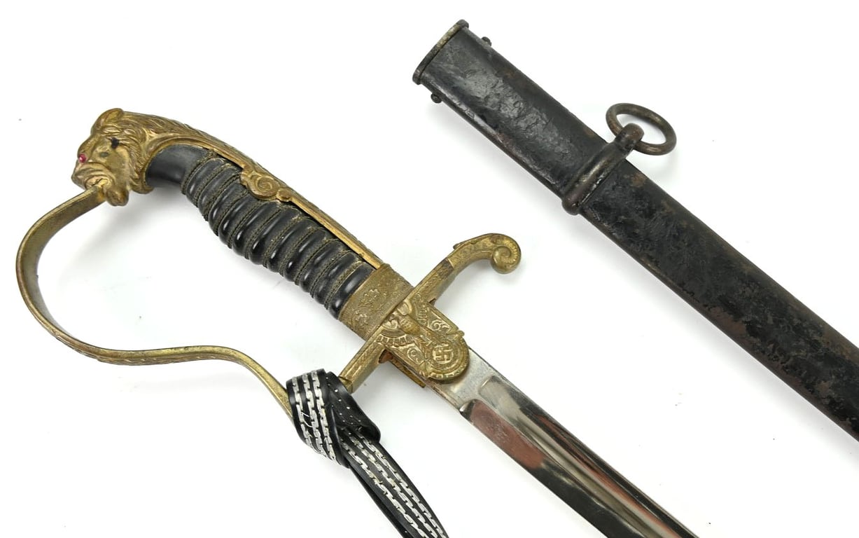 German WH Officer Lionhead Sword with Portopee