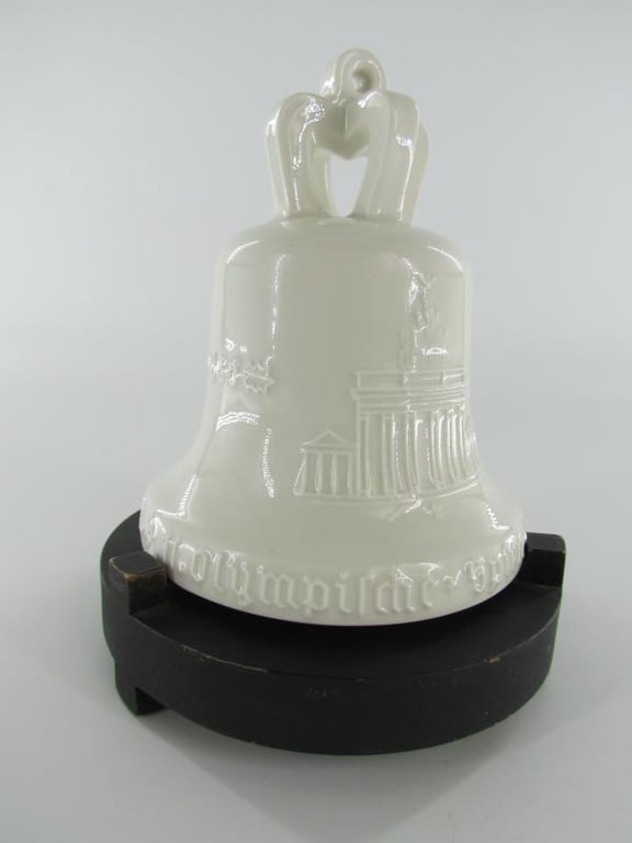 Berlin Porcelain Olympic Games 1936 Bell + Wooden Base