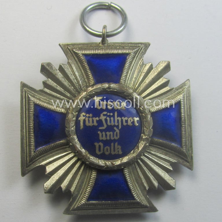 'N.S.D.A.P. Dienstauszeichnung in Silber' (ie. '2. Stufe für 15 Jahre t. D.') being a (typical) non-maker-marked- (and 'regular-weight') example that comes together with its period (regular-sized) ribbon as issued- and/or worn