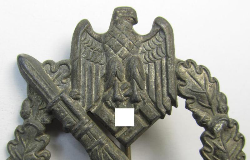 Neat, 'Infanterie Sturmabzeichen in Silber' (or: silver-class infantry-assault-badge ie. IAB) being a non-maker-marked, so-called: 'solid-back'-example as was (I deem) produced by the: 'S.H.u.Co'- (ie. 'Söhni u. Heubach'-) company