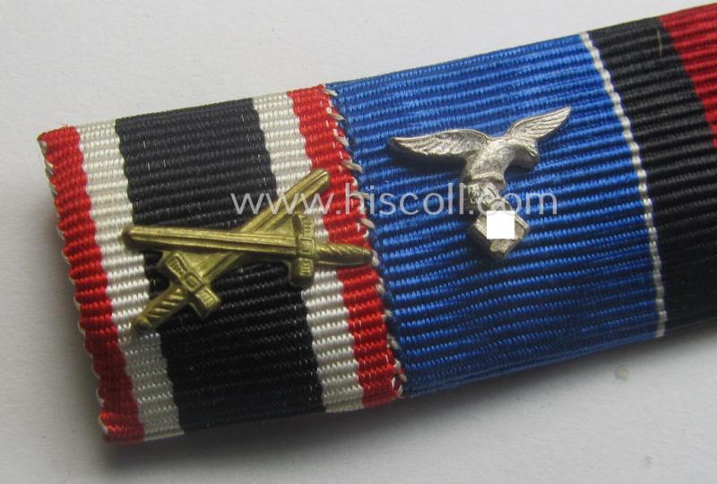 4-pieced, WH (LW) ribbon-bar (ie. 'Band- o. Feldspange') showing resp. the ribbons for a: 'KvK II.Kl. m. S.', a: WH (LW) D.A. der 4. St.', a: Czech 'Anschluss'-medal: '1. Okt. 1938' and a: 'Deu.-Ital. Feldzugsmedaille'