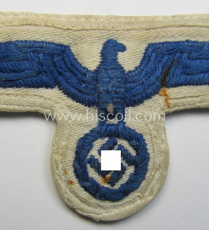 Neat, WH (KM) enlisted-mens'- (ie. NCO-) type, machine-embroidered breast-eagle as executed in darker-blue-coloured- and/or linnen-based material as was specifically intended for usage on the various white-coloured KM-tunics