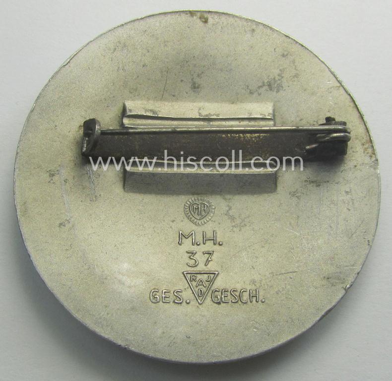 'Reichsarbeitsdienst der weiblichen Jugend' (or: RADwJ ie.: Womens Labor Service) so-called: 'Brosche für Arbeitsmaid' (or: membership-brooch) being a clearly maker- (ie. 'M.H.'-) marked and/or: '1937'-dated example