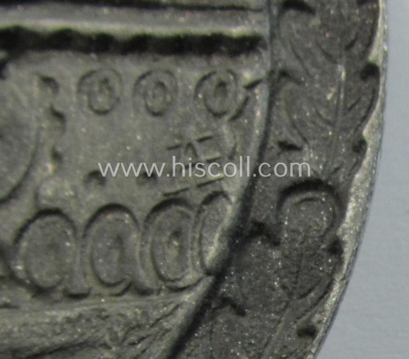 Superb, 'hollow-back' 'Panzerkampfabzeichen in Silber' (or: silver-class panzer-assault badge or PAB) being a clearly maker- (ie. 'A'-) marked- and/or typical zinc- (ie. 'Feinzink'-) based specimen as was procuced by the: 'Assmann'-company