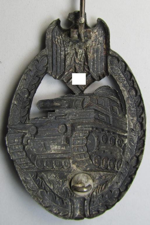 Attractive, 'Panzerkampfabzeichen in Silber' (or: silver-class panzer assault badge or PAB) being a zinc- (ie. 'Feinzink'-) version (of the so-called: 'early-period, hollow-zinc, Type A'-variant) as was procuced by the: 'Wilhelm Deumer'-compa...