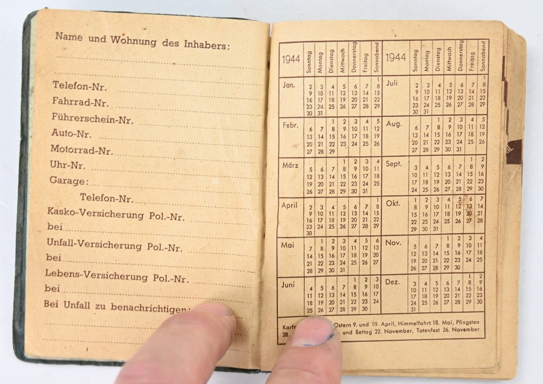 German Polizei Pocket Agenda 1944