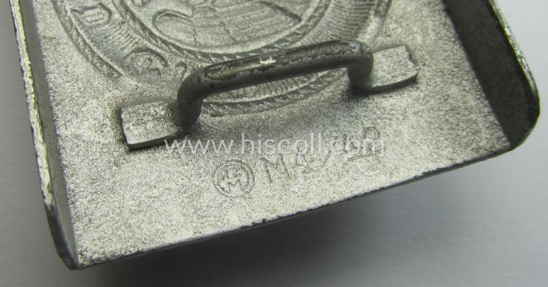 HJ (ie. 'Hitlerjugend') matted silver-coloured- (ie. steel-based- and/or 'silver-sprayed'-pattern) belt-buckle being a neatly maker- (ie. 'RzM M4/42'-) marked example that comes in a just minimally used- ie. worn, condition