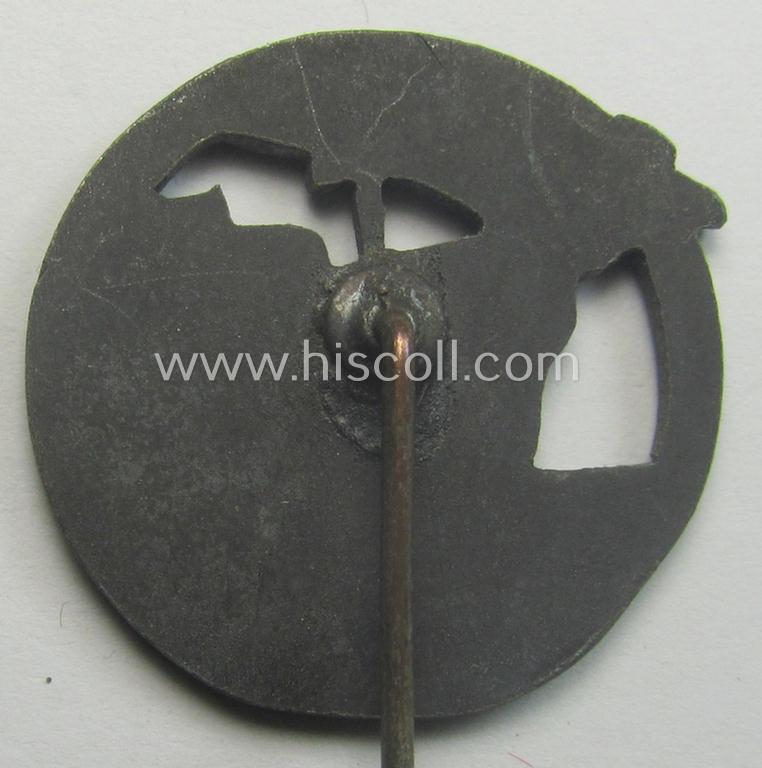 Smaller-sized example (ie. 'Halbminiatur') of a WH (KM) 'Blockadebrecher-Kriegsabzeichen' (or: blocade-runner war-badge) being a detailed, non-maker-marked example as executed in zinc-based metal (ie. 'Feinzink')