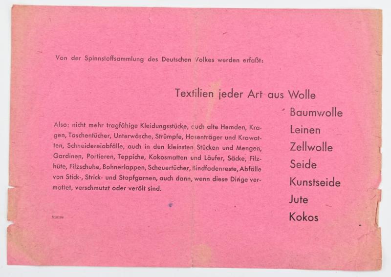German Third Reich Clothing Collect Flyer 1941