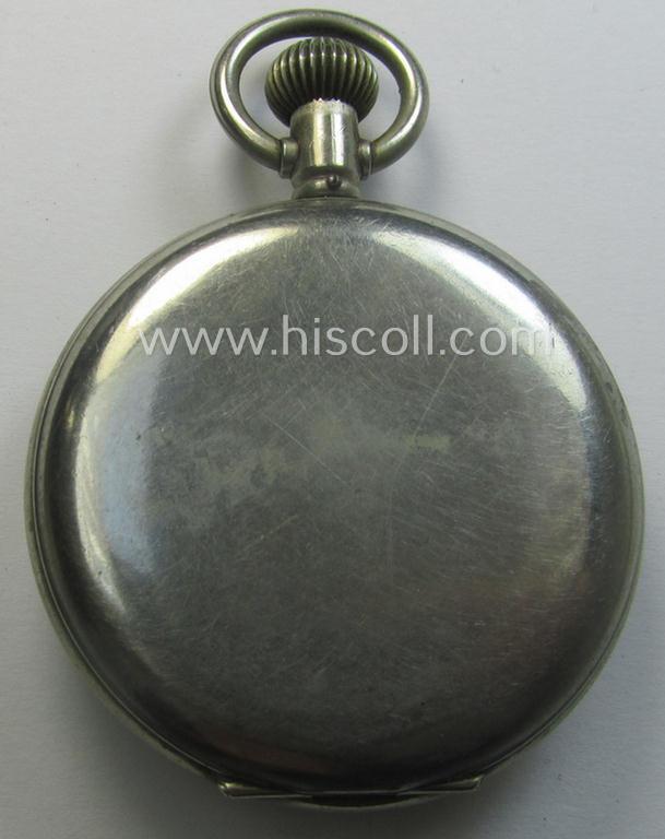 WWII-period- (ie. 'Deutsche Wehrmacht'-related-) pocket-chronograph (ie. 'Dienstchronograph') of the make: 'Junghans', having a white-coloured dial-plate and that comes in a moderately used but still functional, condition