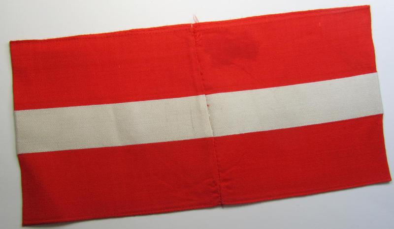 Attractive - and scarcely found! - 'standard'- (ie. entirely woven) pattern, bright-red-coloured HJ- (ie. 'Hitlerjugend'-) related armband (ie. 'Armbinde') being a hardly worn- nor used example that regrettably misses its 'RzM'-etiket
