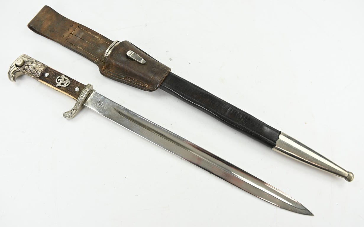 German Police Stag Handled Dress Bayonet with Frog