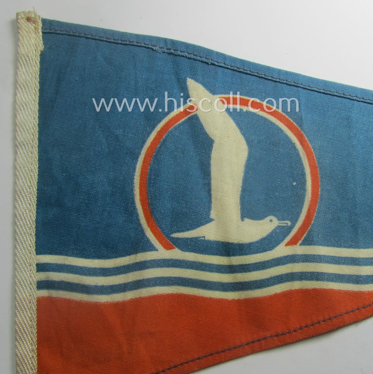 Dutch-produced, example of a neatly printed- and typical linnen-based NJS- (or: 'Nationale Jeugdstorm'-) related bicycle-flag that comes in an overall nicely preserved condition