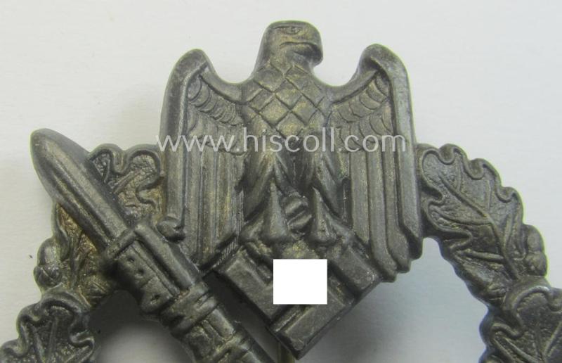 Attractive - and detailed! - 'Infanterie Sturmabzeichen in Bronze' (or: bronze-class infantry assault-badge ie. IAB) being a maker- (ie. 'S.H.u.C.o. 41'-) marked example as executed in bronze-toned, zinc-based metal (ie. 'Feinzink')