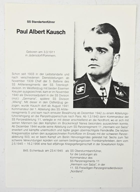Signature of Waffen-SS KC-OLC Recipient Paul-Albert Kausch