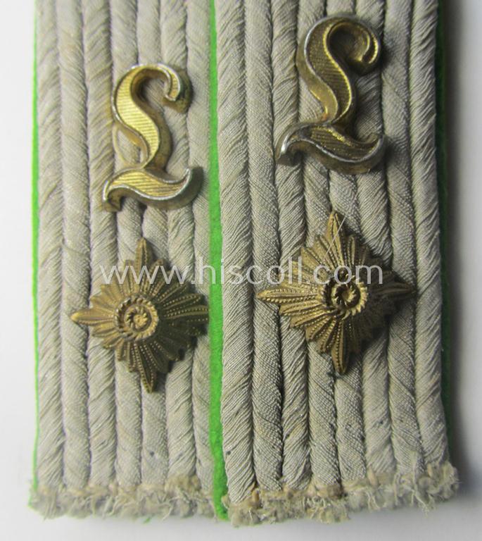 Truly used- and/or tunic-removed pair of WH (Heeres), neatly 'cyphered' officers'-type shoulderboards: 'Oberleutnant eines Pz-Grenadier-Lehr-Rgts.'