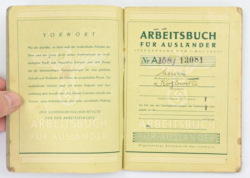 German Third Reich Foreigner (Dutch) Workers Pass