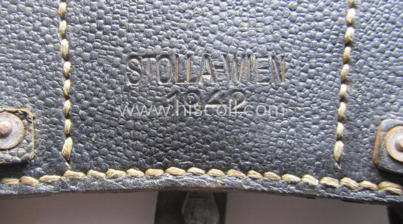 Single, mid-war-period WH (Heeres, Waffen-SS etc.) ammunition-pouch (ie. 'Munitionstasche für K98') being a clearly maker- (ie. 'Stolla - Wien'-) marked and/or: '1942'-dated example
