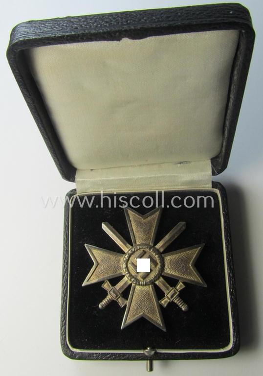 Medal-set: 'Kriegsverdienstkreuz 1. Kl. mit Schwertern' being a maker- (ie. 'L/11'-) marked (and/or: 'Buntmetall'-based!) specimen that comes stored in its original, luxuriously-styled KvK-etui as issued and stored for decades