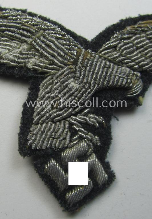 Early- (ie. 'down-tailed'-) pattern, WH (LW) officers'- (evt. NCO-) type, hand-embroidered breast-eagle (ie. 'Brustadler für Offiziere der LW')