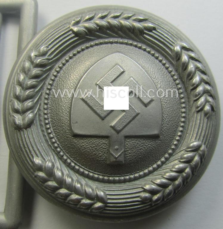 Officers'-pattern, aluminium-based belt-buckle being a clearly marker- (ie. 'A'-) marked and '1937'-dated example as was specifically intended for commissioned-staff serving within the: 'RAD' (or: 'Reichsarbeitsdienst')