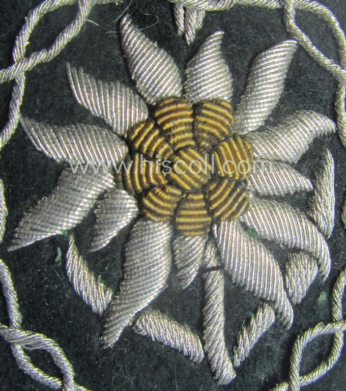 WH (Heeres) neatly hand-embroidered- and/or typical officers'- (ie. 'variant'-) pattern so-called: 'Edelweiss'-arm-badge (as specifically intended for usage by an officer serving within the 'Geb.-Jäger-Trpn.'