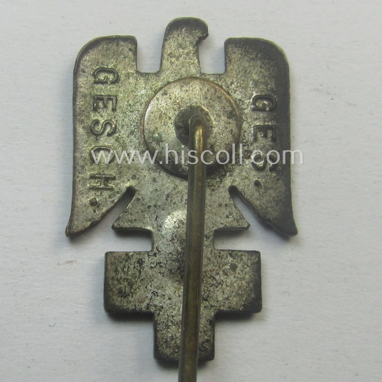 Early-period- (ie. first-pattern!) DRK (ie. 'Deutsches Rotes Kreuz') civil-attire badge (ie. 'Zivilabzeichen des D.R.K.') being a detailed example that shows a: 'Ges.Gesch.'-patent-designation on its back